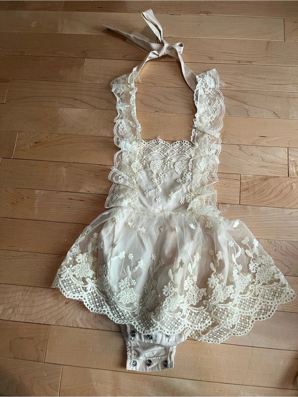 Baby Dress With Lace Tulle in Cream - Picture 4 of 6